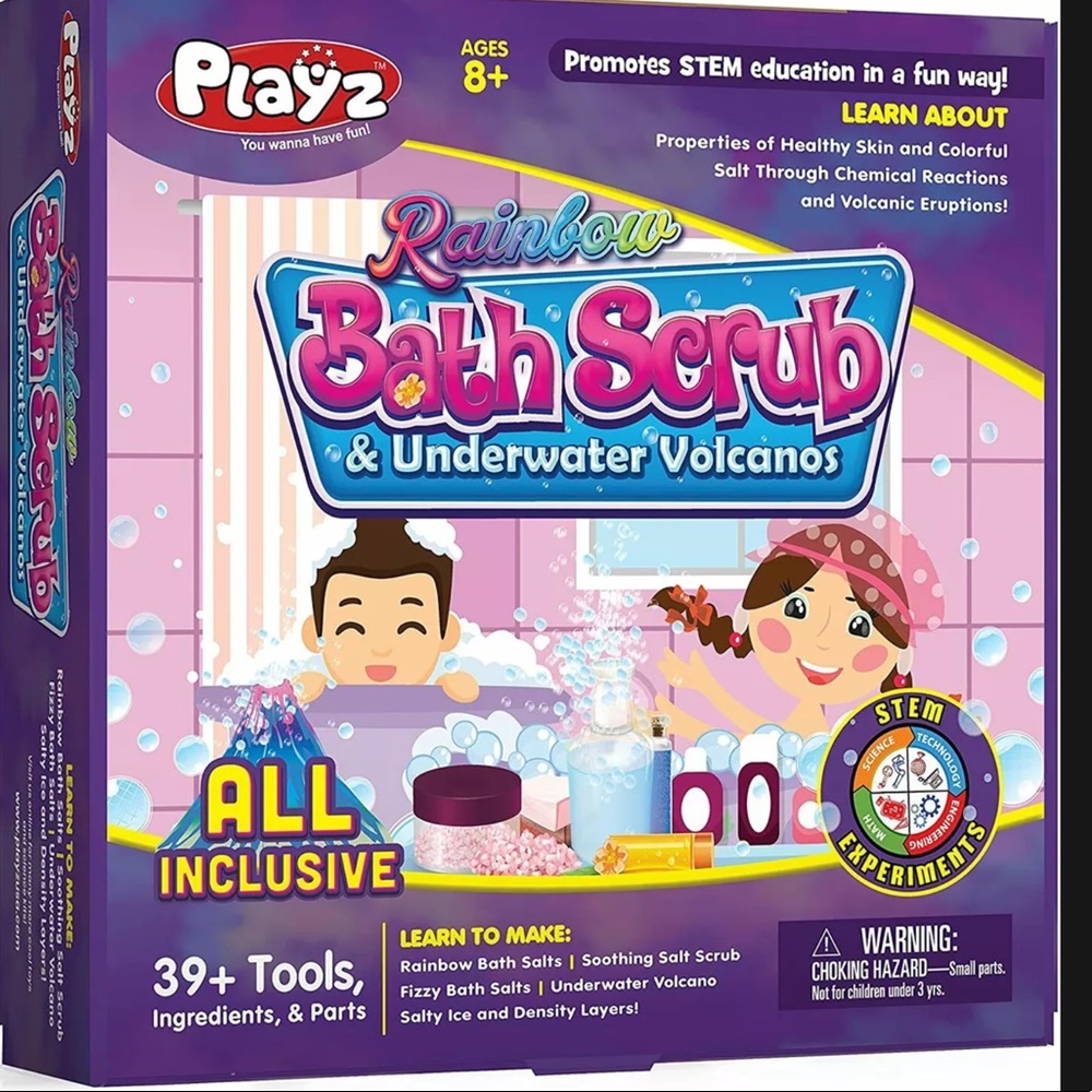 Playz Rainbow Bath Scrub fun and learning with 39+ tools for kids 8+